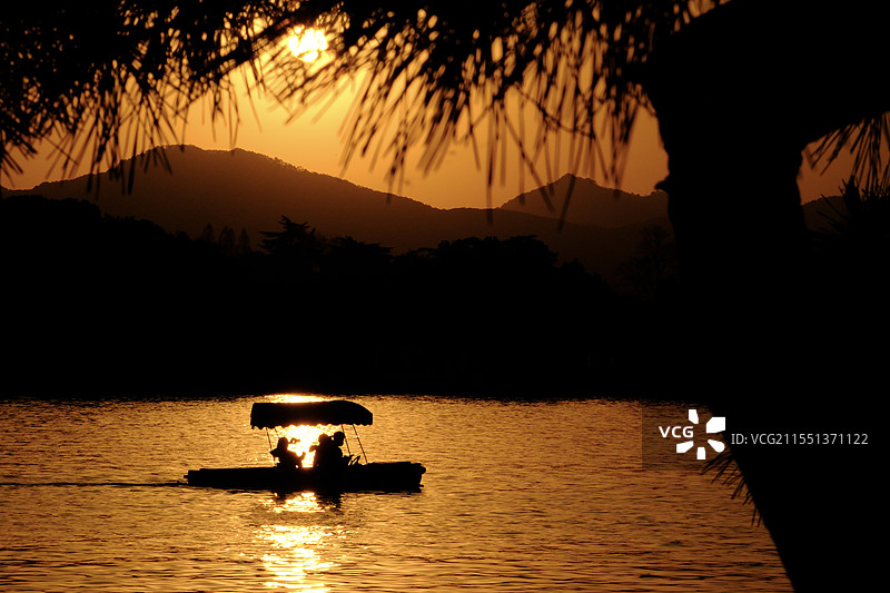 西湖日落图片素材