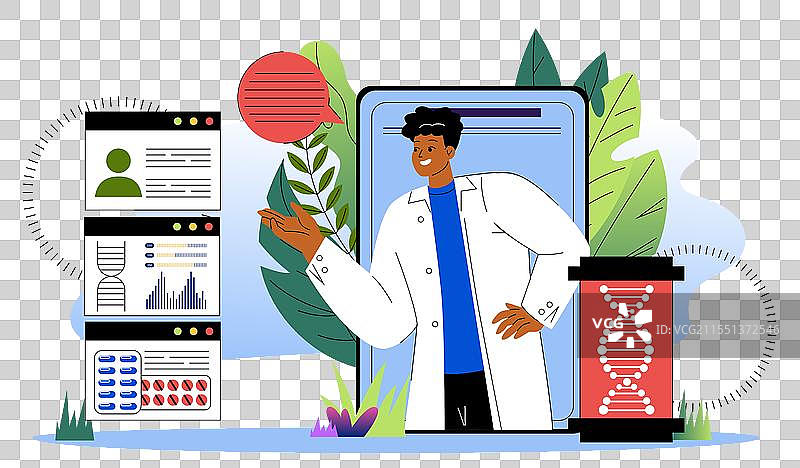 在线概念的遗传学家，穿着医疗制服的男性图片素材