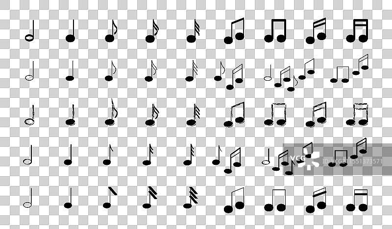 音乐符号图标集：半音符、四分音符、八分音符和图片素材