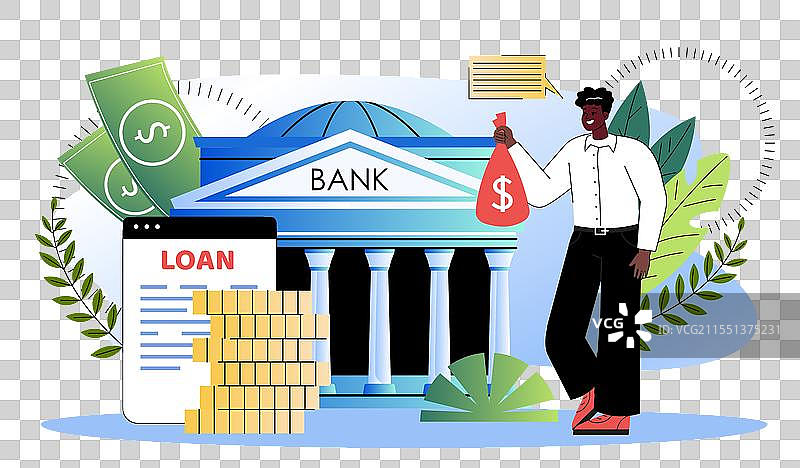 带着一袋钱的男子与学生贷款还款相关图片素材