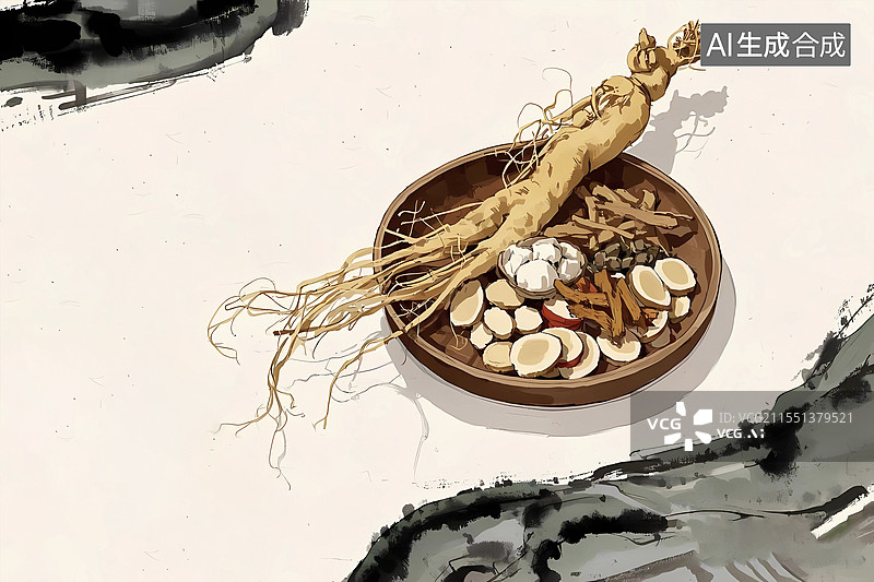 【AI数字艺术】古典中医药食材药材中医插画图片素材