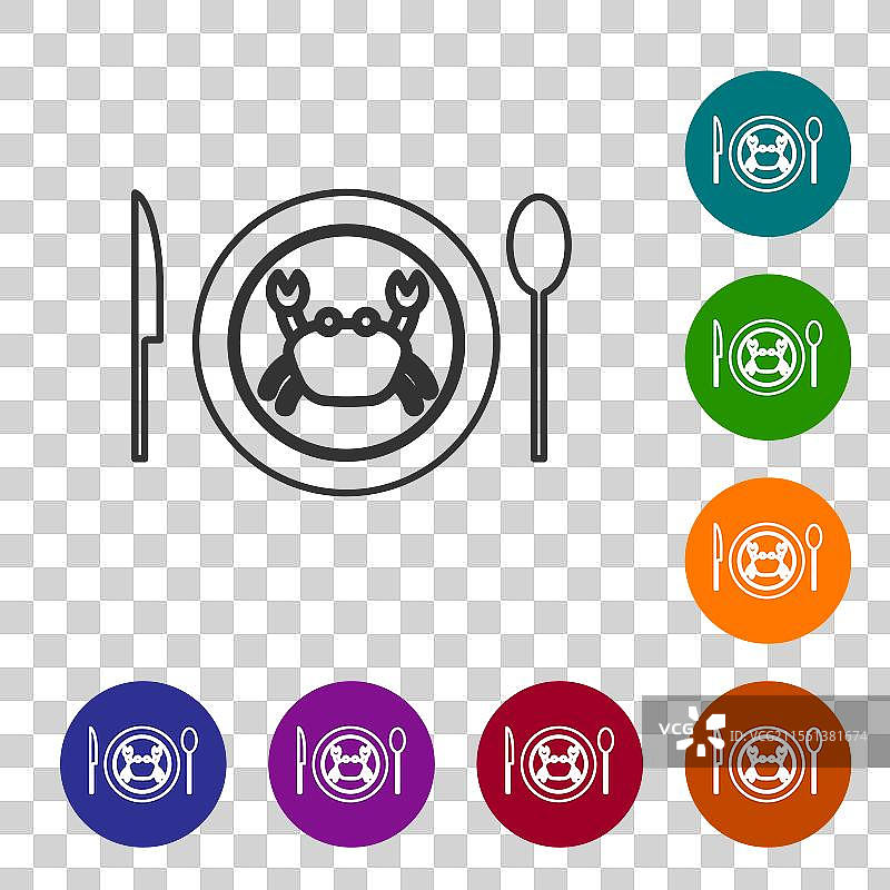 黑色线条的盘子上盛着螃蟹的图标图片素材