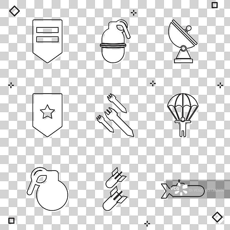 设置人字形手榴弹雷达火箭降落伞图片素材