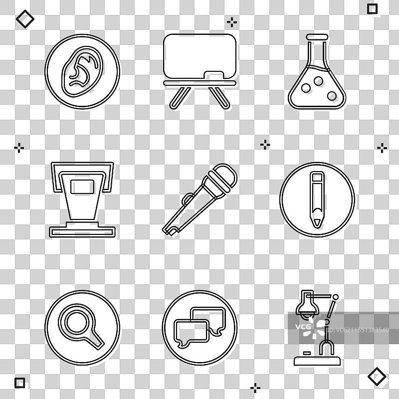 耳朵倾听声音信号，黑板和试管图片素材