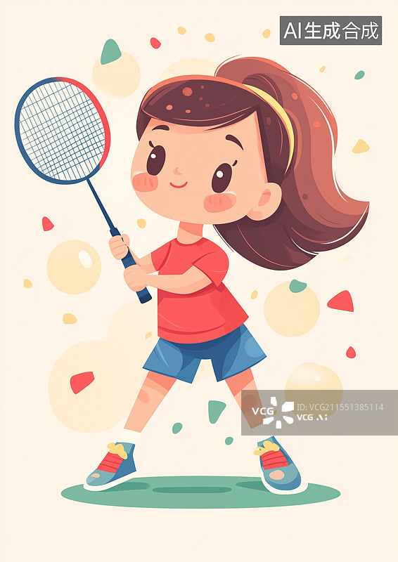 【AI数字艺术】正在打羽毛球的可爱女生图片素材