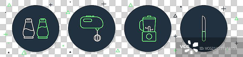 电动搅拌器、搅拌机、盐和胡椒的组合图片素材