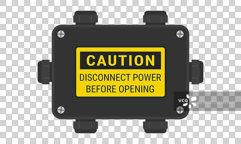 带有黄色警告标志的电缆接线盒图片素材