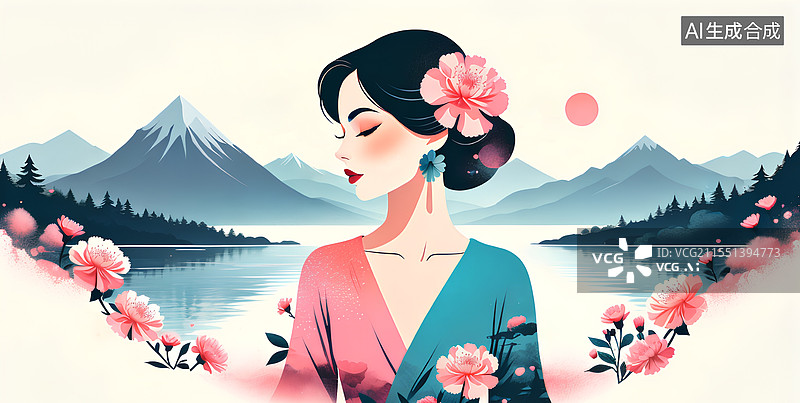【AI数字艺术】人物主题插画 女孩和康乃馨图片素材