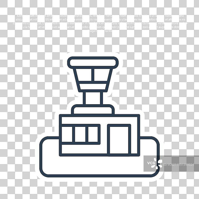 蓝色线条机场控制塔图标孤立于图片素材