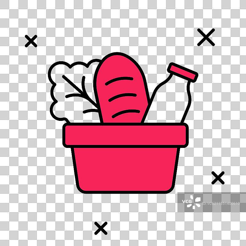 填充轮廓的纸购物袋和食物图标图片素材