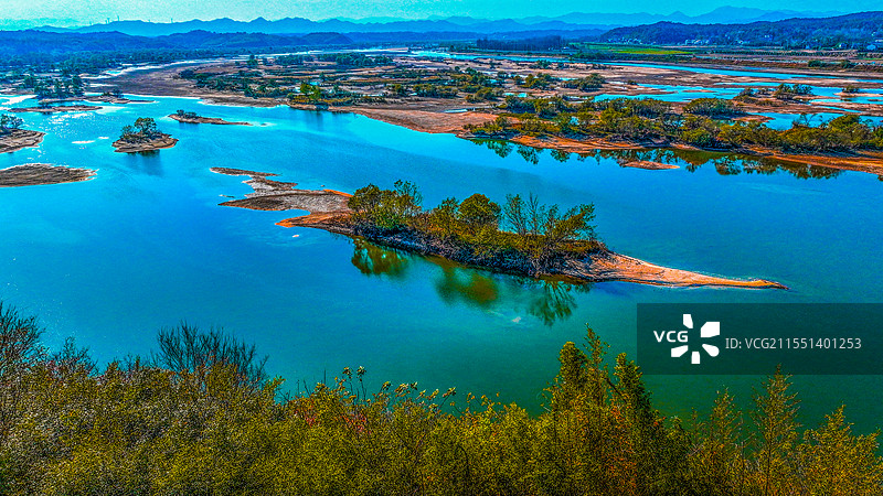 安徽省六安市裕安区横排头冬日大别山湿地景观图片素材