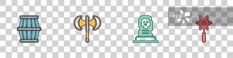 中世纪火药桶与长柄斧的墓碑图片素材