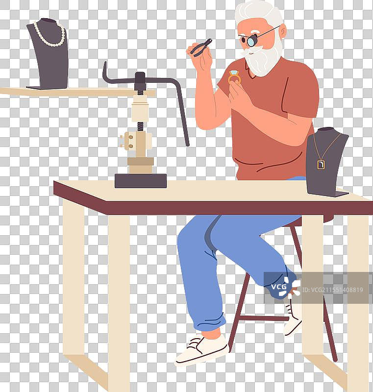 成熟的灰发珠宝商的职业场景图片素材