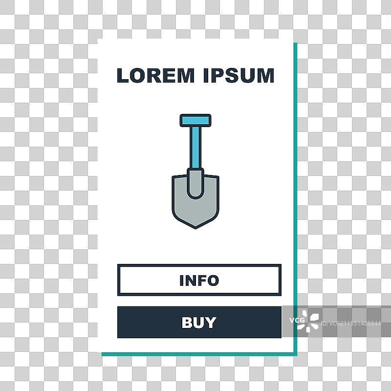 填充轮廓铲子图标，孤立在青绿色背景上图片素材