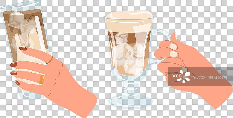 女性手握冰茶和咖啡图片素材
