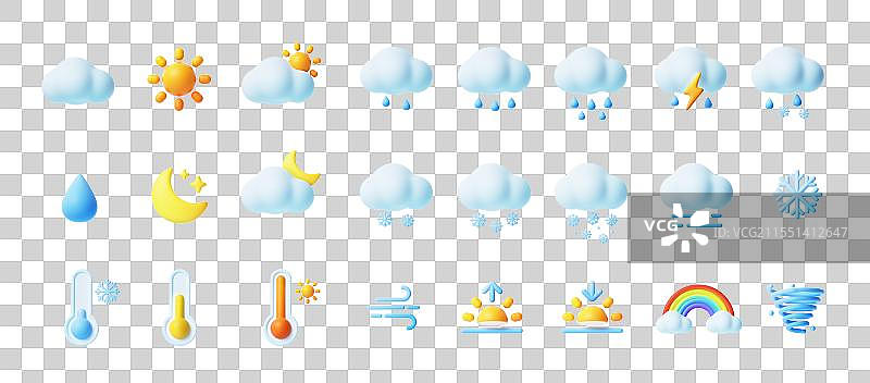 天气气象3d图标,包括包括晴天，多云， 龙卷风，下雨，下雪，日出，日落，雷阵雨，雾天图片素材