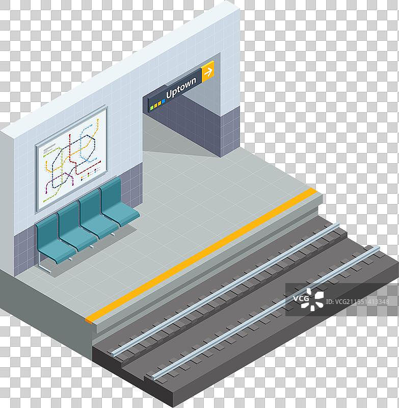 等距地铁站台和路线交叉图片素材