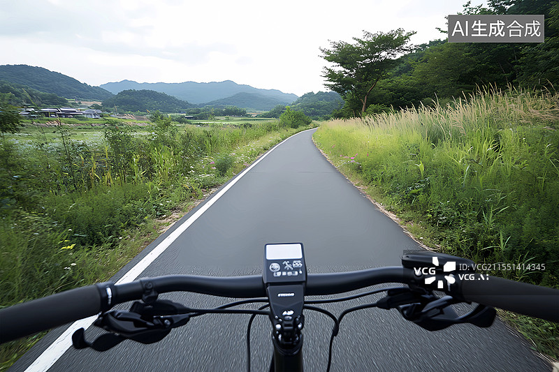 【AI数字艺术】第一视角山地自行车骑行风光图片素材