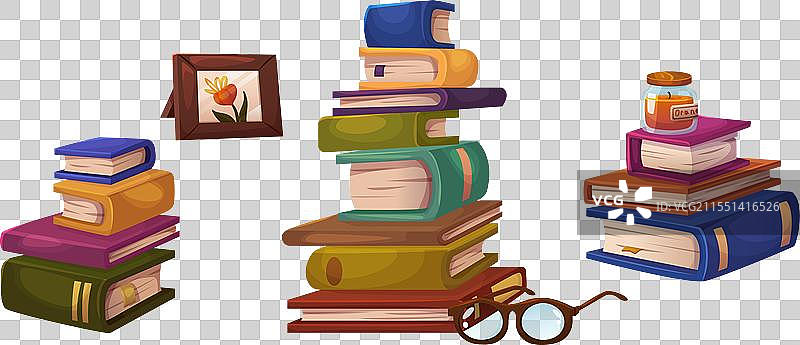 一堆堆书籍孤立在白色背景上图片素材