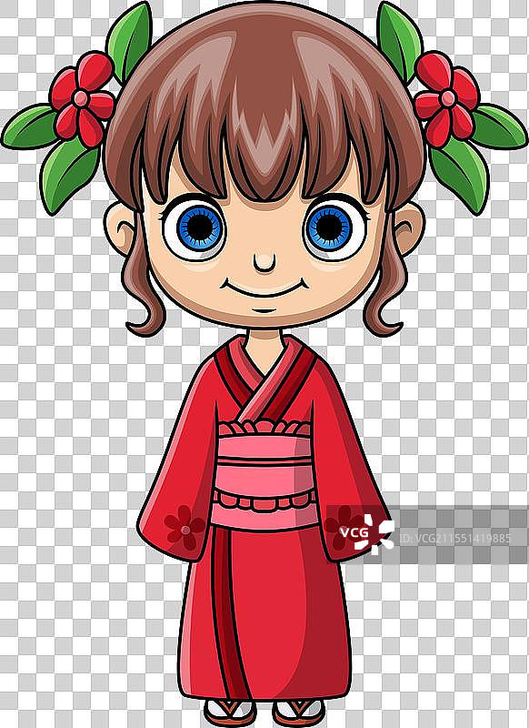 可爱的女孩穿着和服服装图片素材
