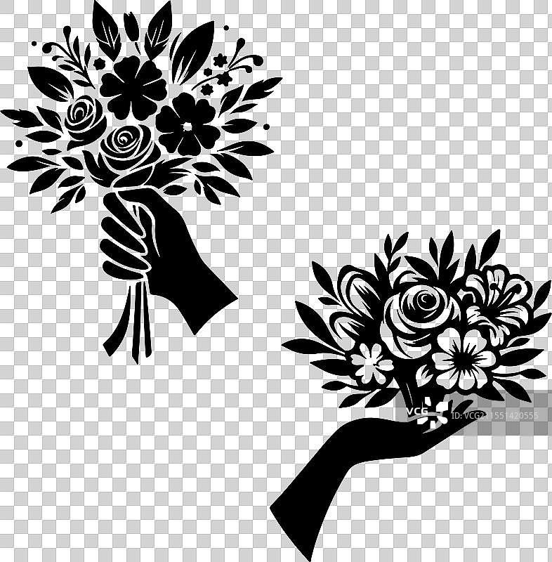 一只手握着花束的极简轮廓图片素材