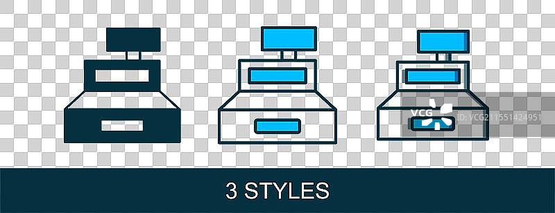 填充轮廓的收银机与支票图片素材