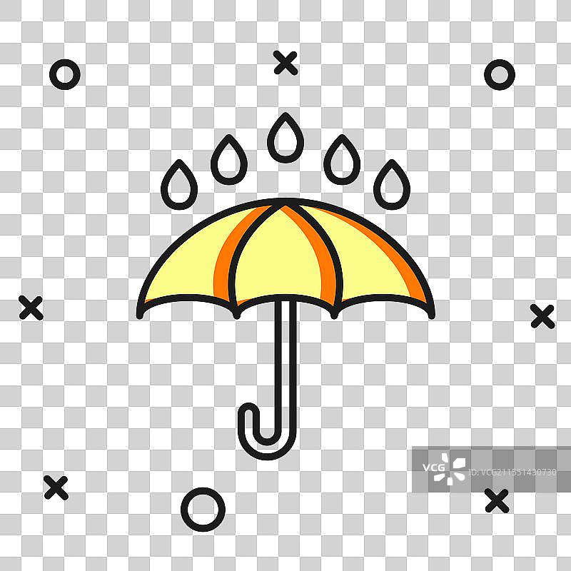 填充轮廓的雨伞和雨滴图标图片素材