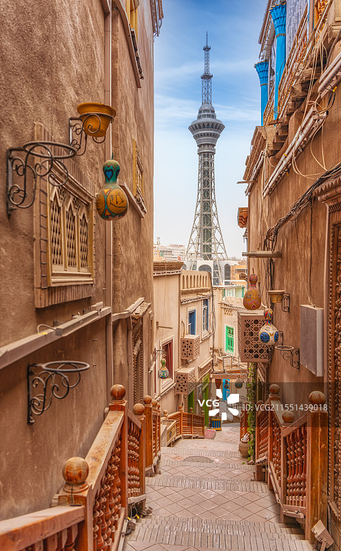 中国新疆喀什古城昆仑塔建筑风光图片素材