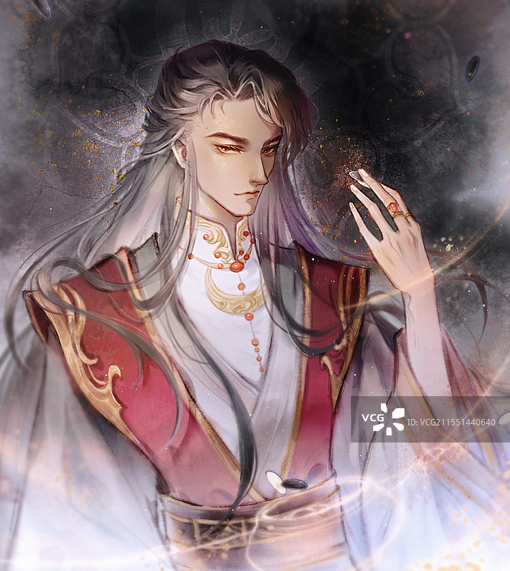 古风水墨人物半身插画-男子围棋图片素材