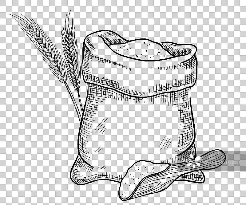 装有勺子和麦穗的面粉袋图片素材