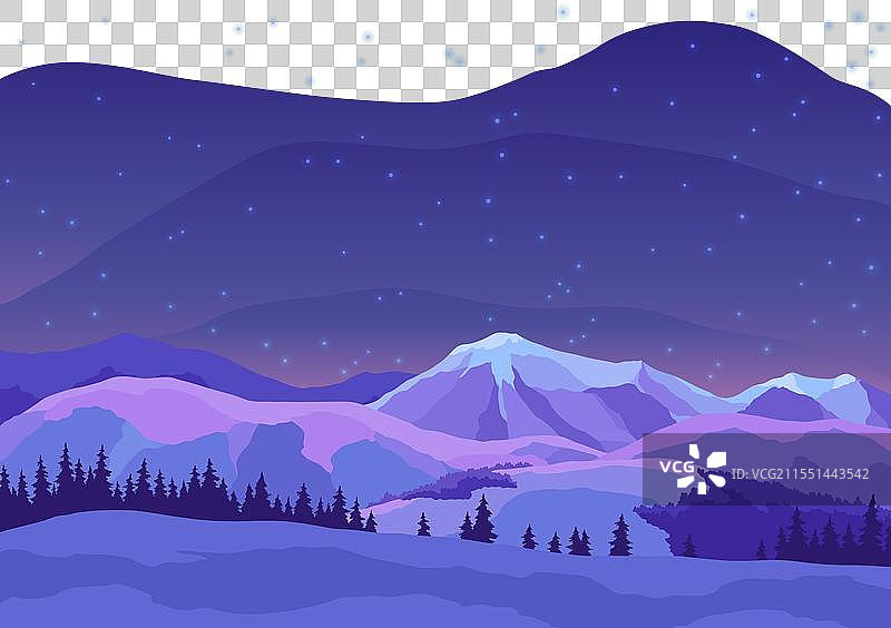 夜晚的冬季山脉风景图片素材