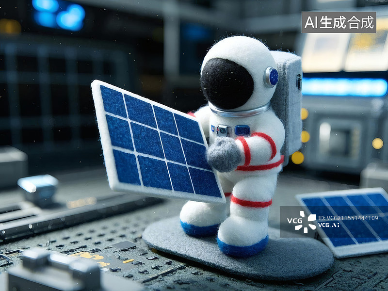 【AI数字艺术】宇航员玩具与太阳能板图片素材