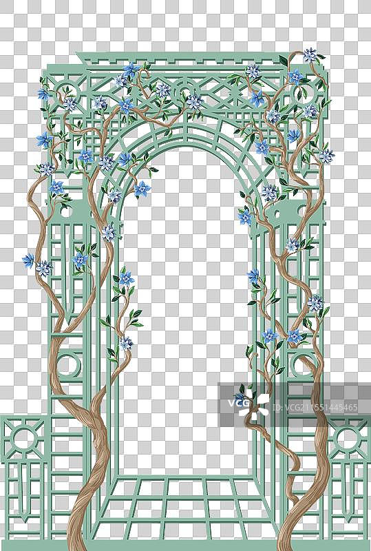 中式风格的花卉树木与凹室图片素材