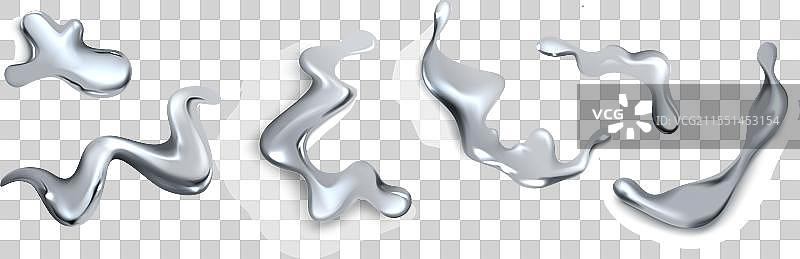 3D液态铬形状抽象Y2K金属物体图片素材