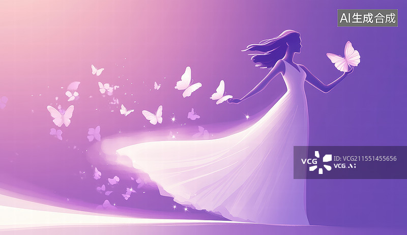 【AI数字艺术】梦幻紫罗兰蝴蝶仙子图片素材