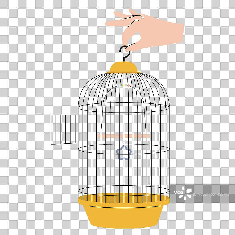 手握打开的空鸟笼图片素材