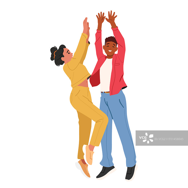 快乐的男女朋友击掌庆祝图片素材