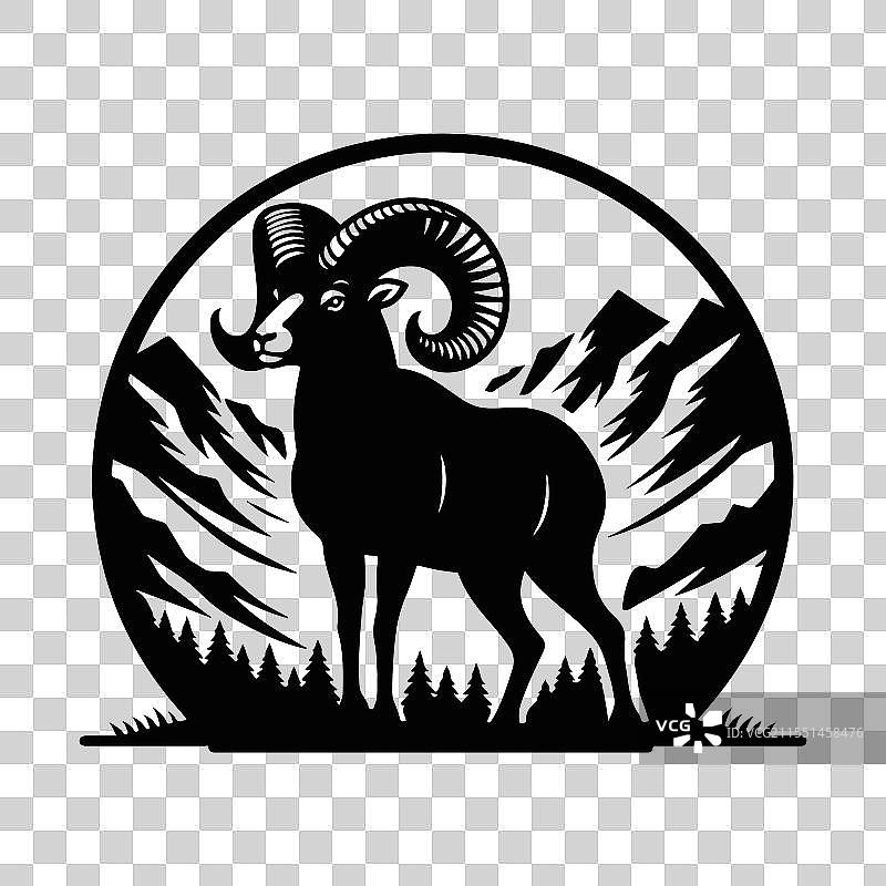 黑色大角羊剪影图片素材