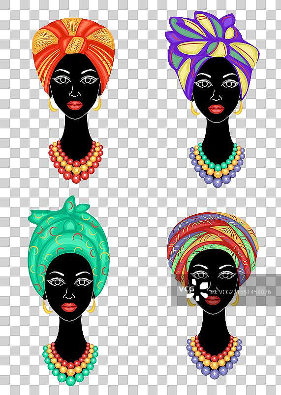 甜美女士的头部剪影合集图片素材