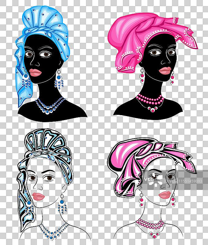 甜美女士的头部剪影合集图片素材