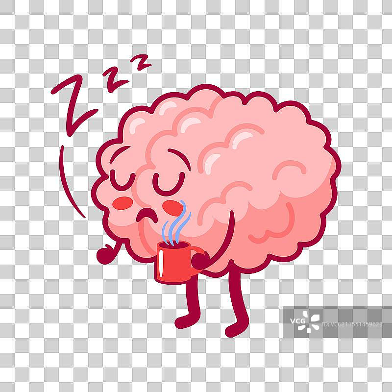 可爱疲惫的睡意朦胧大脑与一杯咖啡图片素材