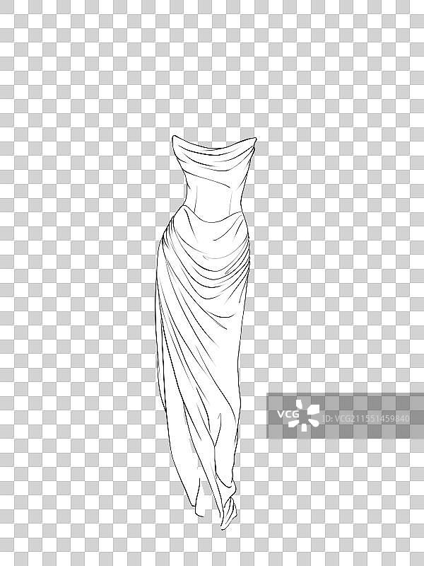 褶皱长裙线稿/时装画线稿/服装线稿/服装设计/服装设计素材图片素材