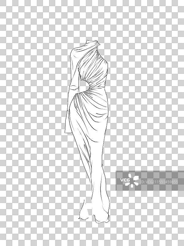 褶皱长裙线稿/时装画线稿/服装线稿/服装设计/服装设计素材图片素材