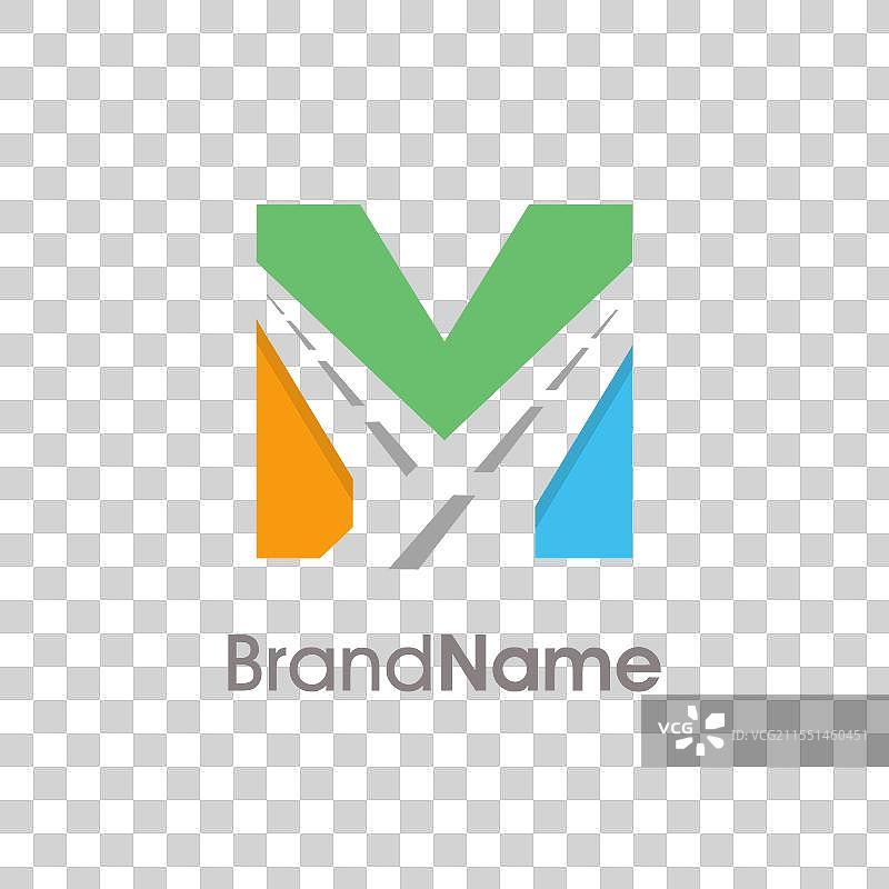 简单而色彩丰富的字母M双车道标志图片素材