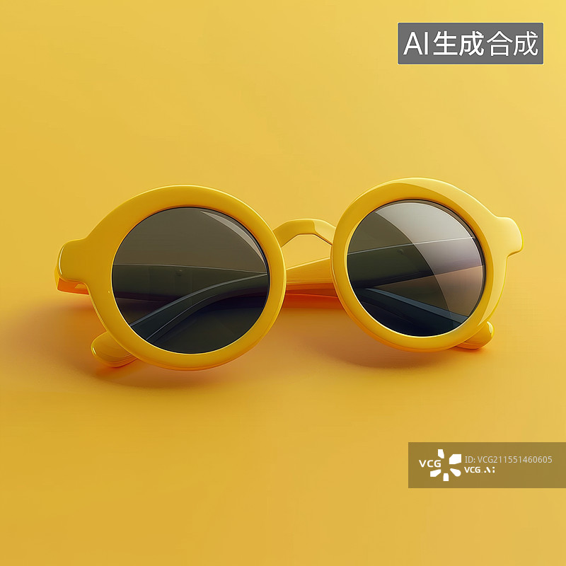 【AI数字艺术】黄色背景太阳镜特写镜头图片素材