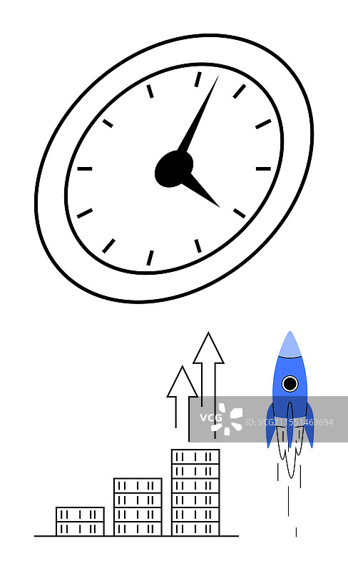 增长概念与时钟、火箭和柱状图图片素材