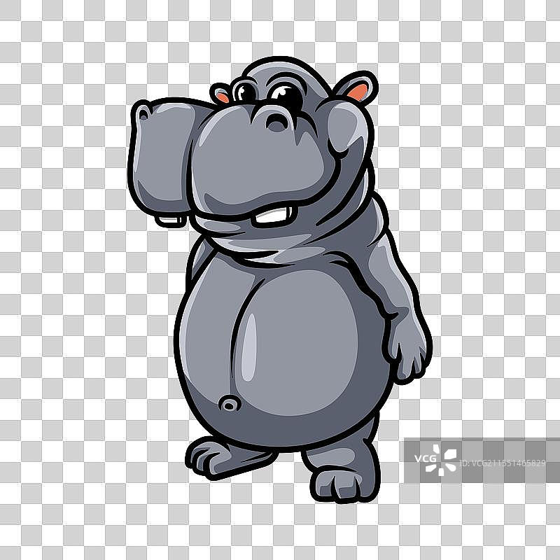 有趣的卡通大河马角色，独立绘制图片素材