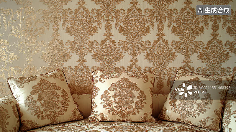 【AI数字艺术】典雅的印花壁纸与靠垫图片素材