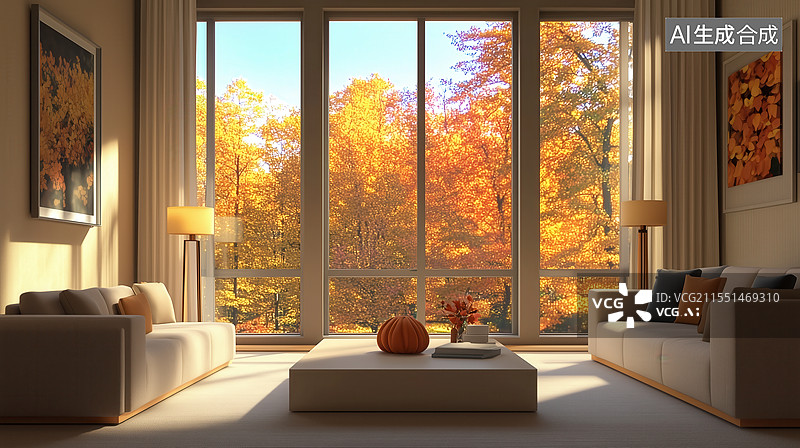 【AI数字艺术】秋日客厅温馨景象图片素材