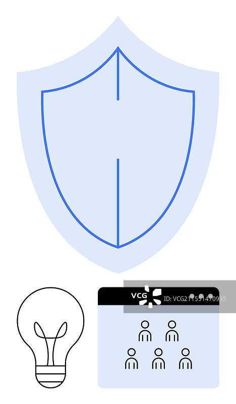 带有灯泡和用户组图标的盾牌图片素材